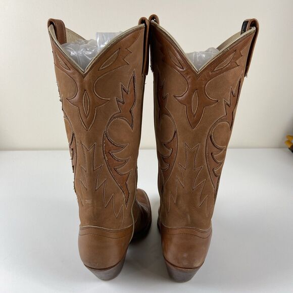 Dan Post Women's Boot Size 7.5 C Western Cowboy Boots Tan Brown 2 Tone Leather - Picture 3 of 14